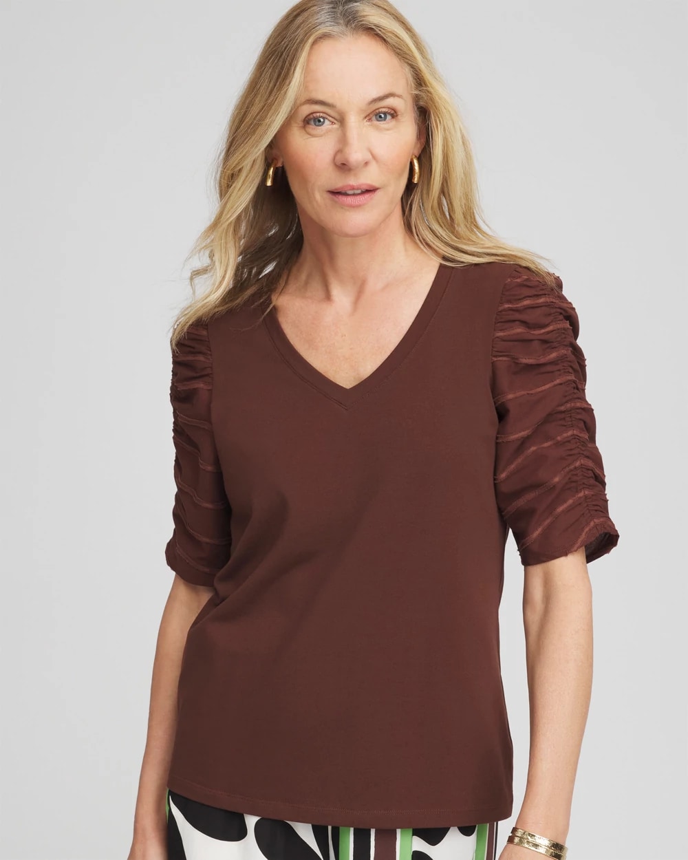 Ruched Sleeve V Neck Tee Chico s ruched-sleeve-v-neck-tee-chico-s
